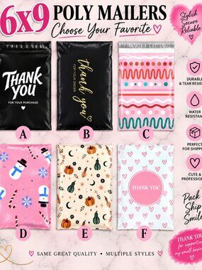25 - 6x9 Poly Mailers – Choose Your Favorite Design NWT